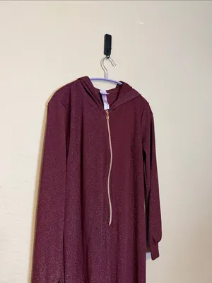 Savage X Fenty Sleep & Shine Hooded Jumpsuit Size Medium Burgundy Glitter‎ thumbnail 5