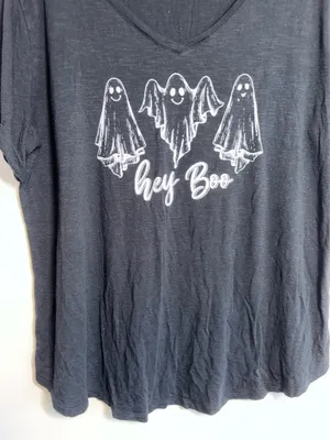 Maurices Hey Boo Halloween Ghost Graphic Tee Black V-neck Short Sleeve thumbnail 5