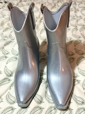 Beach by Matisse Oakley Water Resistant Western Rain Boot Metallic Silver 8 NIB thumbnail 6