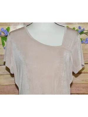 Another Love Ladies Beige Blouse Top Size L Shiny Slinky Neutral Career thumbnail 2