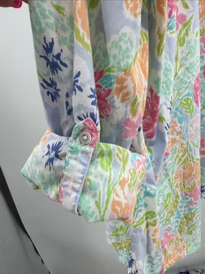 J. Jill Floral Watercolor Tunic in Blue, Pink, Green cotton roll tab sleeves M thumbnail 6