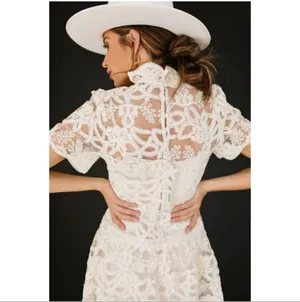 Current Air Ivory Lace Mock Neck Drop Waist Mini Dress M thumbnail 8
