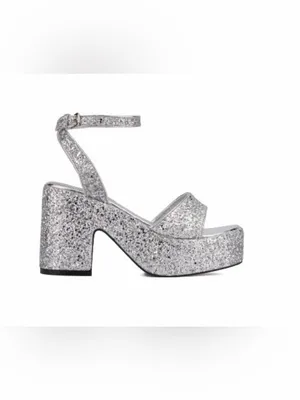 Olivia Miller Women's Silver Glitter Capricorn Platform Heels Size 9 thumbnail 2