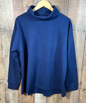 Lands End Dark Blue Waffle Knit Funnel Neck Top Long Sleeve Pullover XL New thumbnail 1