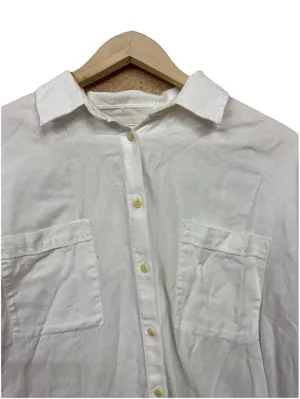 (RFB3) Madewell Women's White Button Up Short Sleeve Casual Pocket Top Size L thumbnail 6
