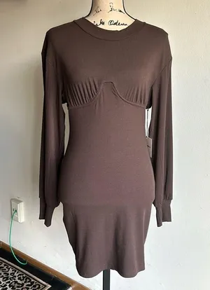X Revolve Tina Ribbed Underwire Chocolate Brown Dress Size Small NWT thumbnail 3
