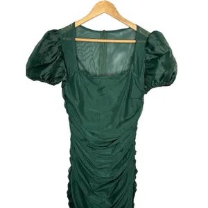 Missguided Ruched Mesh Mini Dress 8 Green‎ Puff Sleeve Bodycon Cocktail NWT thumbnail 3