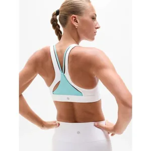 Athleta S Flex Spacer Tipped Sports Bra Bright White Aqua Blue Small Cup D-DD thumbnail 2