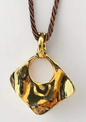 Gold Tone Good As Gold Pendant Necklace Brown Rope Convertible Premier Designs thumbnail 1