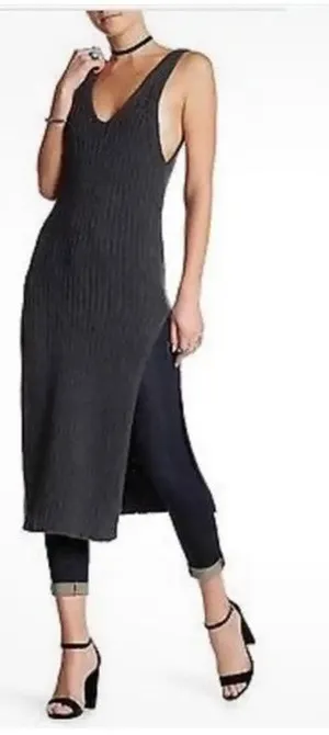 Free People Black Emmy Ribbed Knit Tank Dress Small thumbnail 1