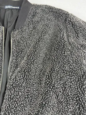 Brandy Melville Teddy Sherpa Bomber Jacket One Size Black Gray Fuzzy Y2K Zip thumbnail 2