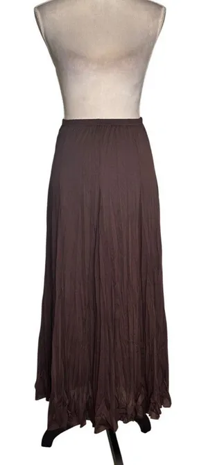 Christopher & Banks Long Flowy Stretchy Chocolate Brown Pleated Maxi Elastic Waist Skirt Size M Boho thumbnail 1