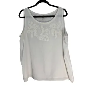 LOFT White Embroidered Sleeveless Tank‎ Top Women's XL Casual Beach Vacation thumbnail 8