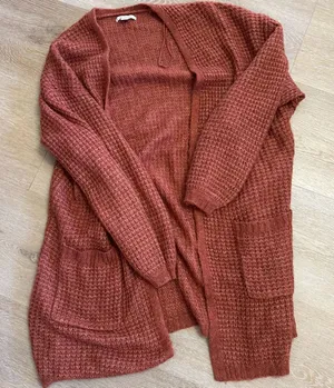 American Eagle Rust Waffle Knit Cardigan Sweater thumbnail 1