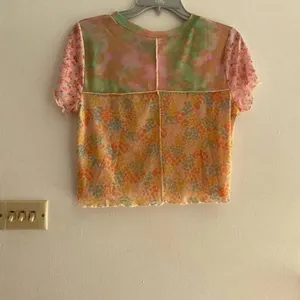 BP Nordstrom Patchwork Crop Top Short Sleeve Ruffle Hem NWT Size L Pink thumbnail 4