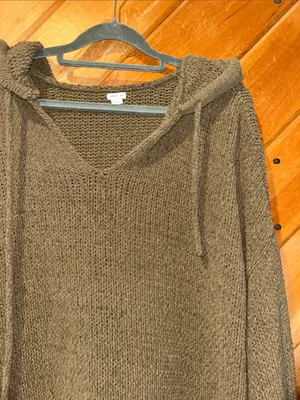 Aerie chenille chunky knit brown green oversized hoodie sweater thumbnail 3