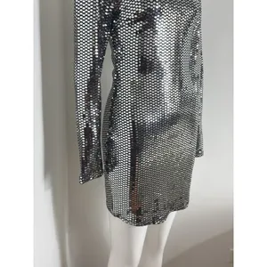 Women’s Silver Sequin Mini Dress Long Sleeve Bodycon Club Cocktail Size M NWT thumbnail 4