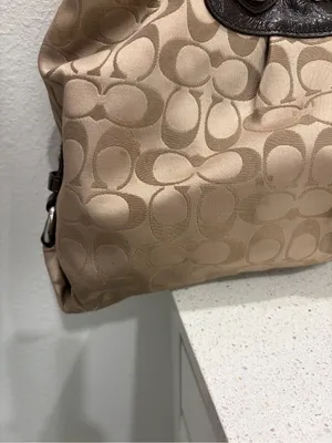 Coach Ashley Signature Sateen Carryall Satchel Bag F15510 Khaki Brown Leather⁠ thumbnail 3
