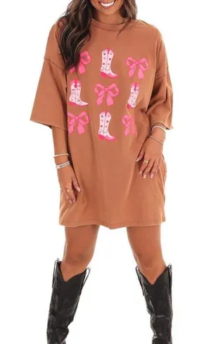 Peach Love California WASHED RIBBON & WESTERN BOOTS T-SHIRT DRESS NWOT Punch LOVE SIZE S thumbnail 4