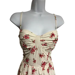 ASTR The Label Ivory Pink Red Floral Pleated Sweetheart Midi Dress Strappy M thumbnail 8