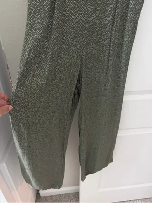 Abercrombie & Fitch Earthy Boho Button Front Tie Back Jumpsuit Green White Dot thumbnail 6