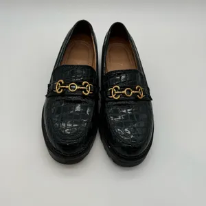 Circus by Sam Edelman Deana Lug Sole Loafers – Black Croc-Embossed,Gold Hardware thumbnail 2