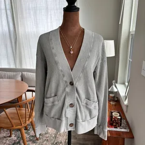 Mododoc Waffle Knit Button Front Pocket Cardigan Cozy Summer Sweater Small thumbnail 3