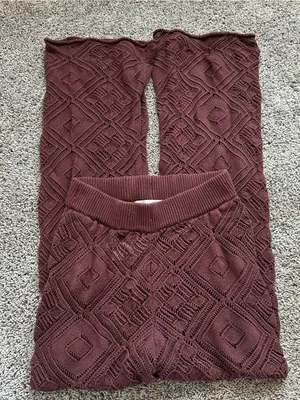 Free People Burgundy Textured Wide-Leg Knit Pants thumbnail 3