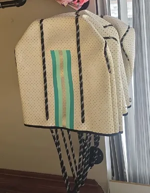 Stylish White Tote Bag with Blue Accents thumbnail 1