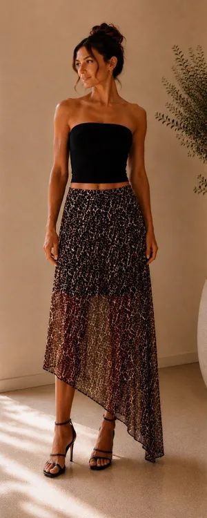 HYFVE Leopard Print Mesh Asymmetrical Maxi Skirt Size M Sheer Overlay Y2K thumbnail 1