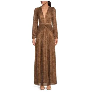 Gianni Bini Hazel‎ Metallic Chiffon Bronze Cutout Maxi Dress Size 2 NWT thumbnail 4