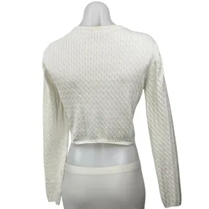 Edikted White Ivory Cable Knit Long Sleeve Crop Button Up Cardigan Sweater Top S thumbnail 4