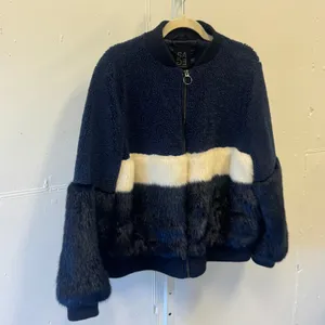 Sage Collective Faux Fur Sherpa Bomber Jacket Navy Colorblock XL Fall Winter thumbnail 5