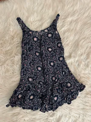 Free People Navy Floral Ruffle Mini Dress thumbnail 3