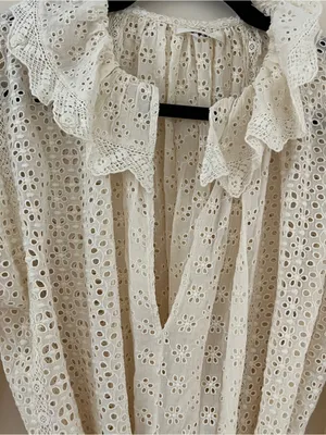Doen Persephone Cream Eyelet Midi Dress with Tassel Belt in Magnolia NWT sz XXS thumbnail 8