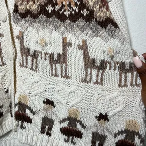 Red Camel VTG 80s Women Novelty Sweater Cardigan Large‎ Tan Camel Prairie Cottage Folk thumbnail 8