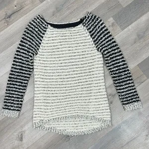 Loft Striped Boucle Knit Pullover Sweater Tan‎ Grey Black XS Colorblock thumbnail 13