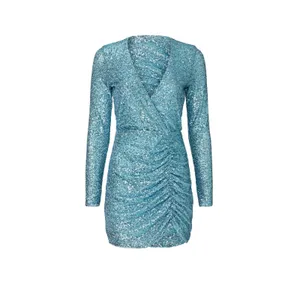 Show Me Your MuMu Party Hop Blue Sequined Long Sleeve Ruched Mini Dress Size M thumbnail 9