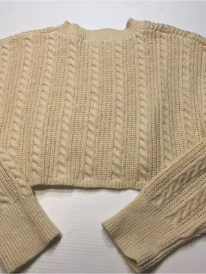 Bailey Rose Sweater Women Sz S Ivory Cable Knit Cropped Chunky Apres Ski thumbnail 7