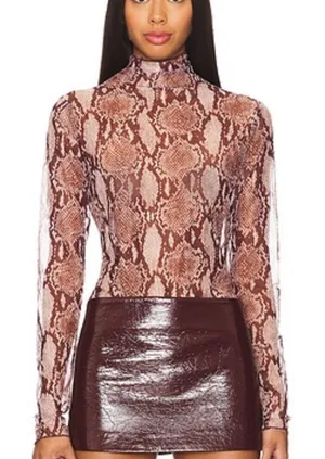 AFRM Revolve Zadie Semi Sheer Mesh Snakeskin Snake Print Long Sleeve Top Small thumbnail 1