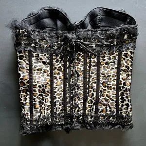 VAACODOR Women’s Leopard Print Corset Side Zip Back Tie Lace Bows Sz XXL Y2K EUC thumbnail 5