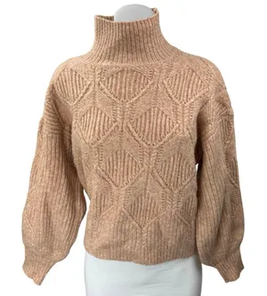 Lush Brown Turtleneck Argyle Long Sleeve Knit Cozy Pullover Sweater Top Size M thumbnail 1