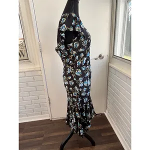 Anthropologie NWT Floral Sweetheart Ruched Drop waist Dress large‎ elegant goth thumbnail 6