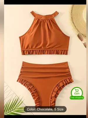 Women’s XL Chocolate Ruffle high waisted Bikini Set NWOT thumbnail 1