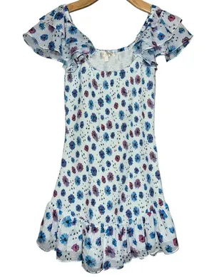 LoveShackFancy Size XS Deep Cotton Candy Blue Liberty Print Smocked Kodie Dress thumbnail 10