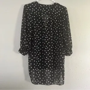🦋LC Lauren Conrad Black Cream Polka Dot Semi Sheer Blouse Office Casual Neutral thumbnail 4