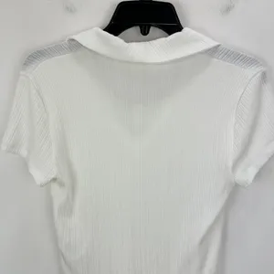 Madewell Ribbed V Neck Polo Tee Top Stretch Lyocell Lighthouse Ivory Slim S NWT thumbnail 7