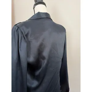 Vintage black satin long-sleeve button-up blouse with a fold-over collar size sm thumbnail 6