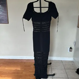 HOUSE OF CB 'Lilla' Black Openwork Knit Midi Dress‎ NWOT size S thumbnail 3