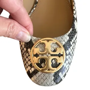 Tory Burch Chelsea Snake Embossed Ballet Flats Gold Logo Block Heel Size 7.5 thumbnail 10
